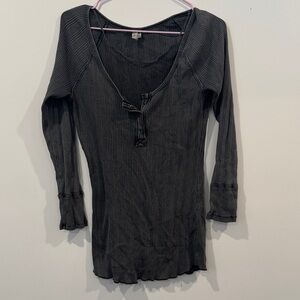 Free People We the Free Ribbed Long Sleeve Henley | Charcoal Grey | Fitted